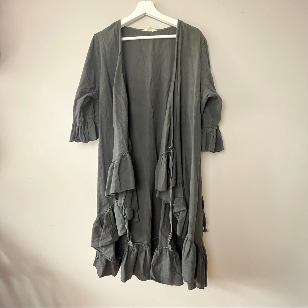 JDL Clothing Black Tie Front Duster